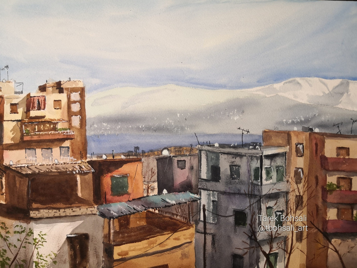 The sea and snow showing from Sioufi