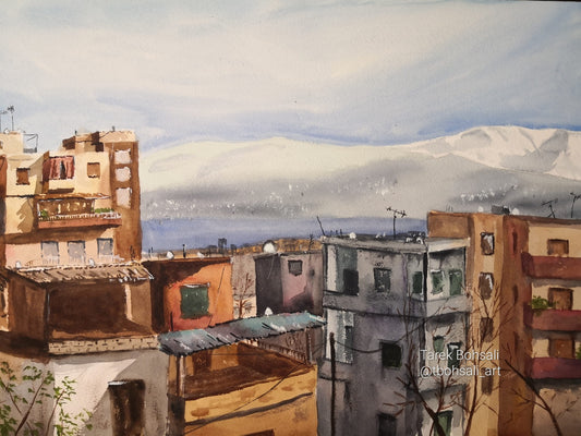 The sea and snow showing from Sioufi