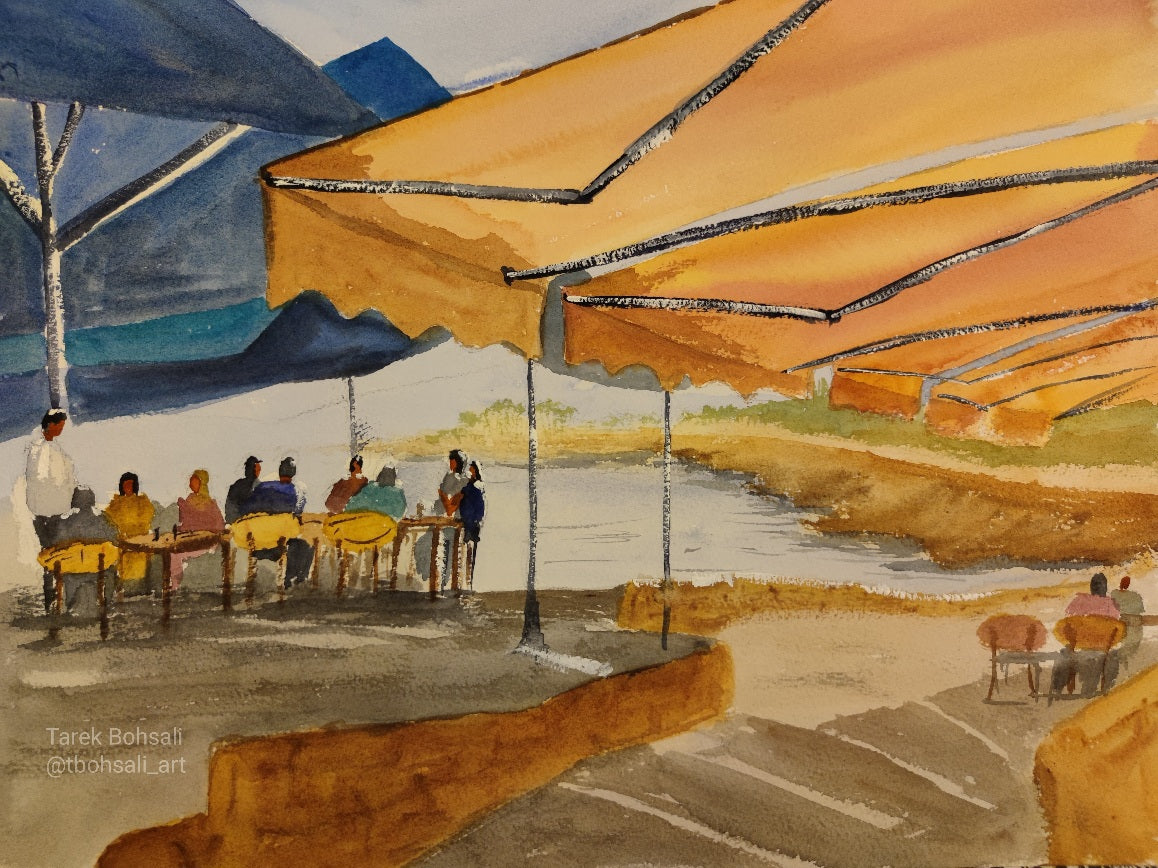 Under the shade at a restaurant in Manara