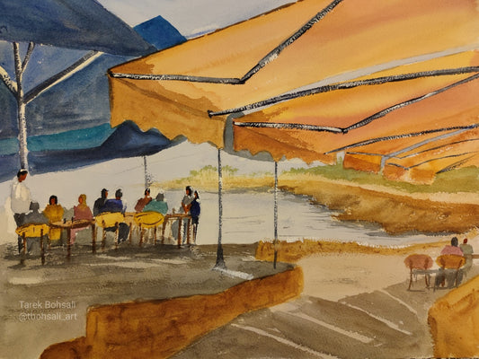 Under the shade at a restaurant in Manara