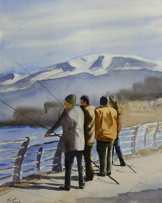 Fishing on the corniche with Sanneen in the background