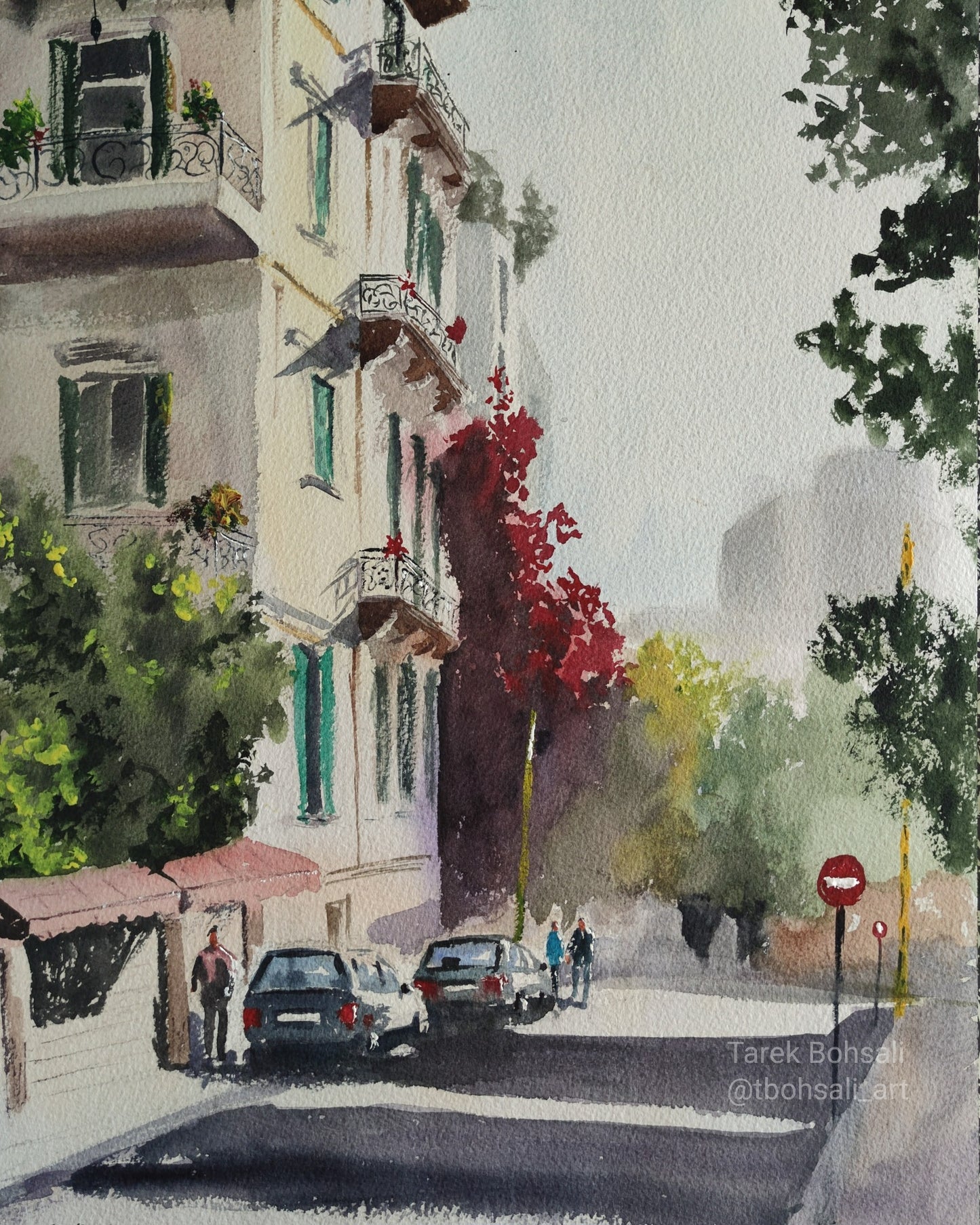 Flower tree behind a traditional building in Furn Hayek Ashrafieh Beirut